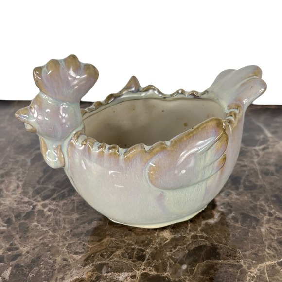 Rooster Chicken Glazed Pottery Dish Decor 6” x 4” Planter Farmhouse Country Chic - Picture 1 of 6